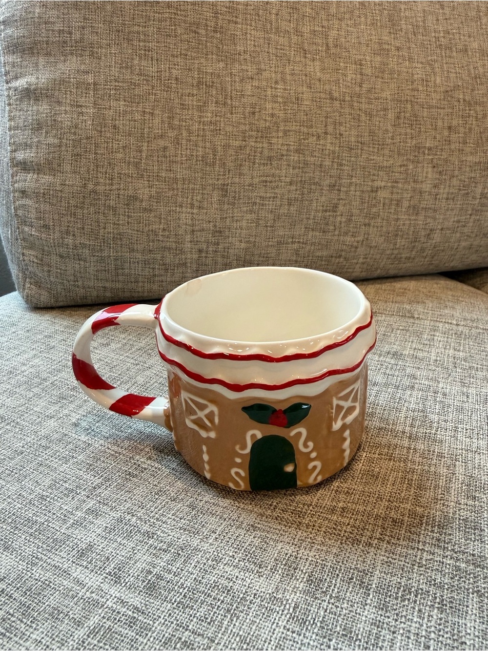 Festive Gingerbread Ceramic Holiday Mug in Red, Brown & Green